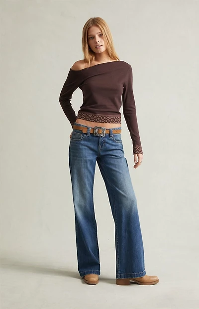 Pacsun Charlie Low Rise Baggy Bootcut Jeans Dark Blue