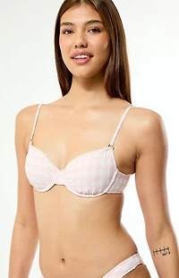 Pacsun Pink & White Plaid Hazel Underwire Bralette Bikini Top