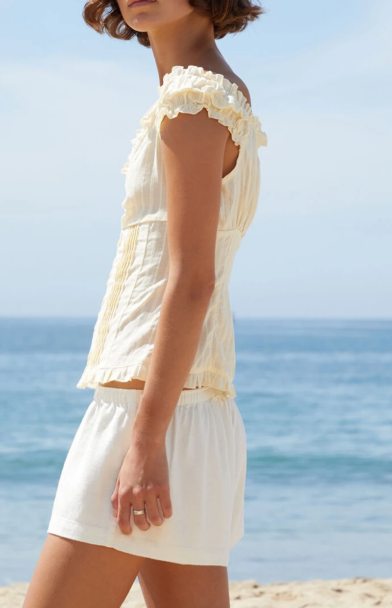 John Galt Yellow Embroiderd Elena Top