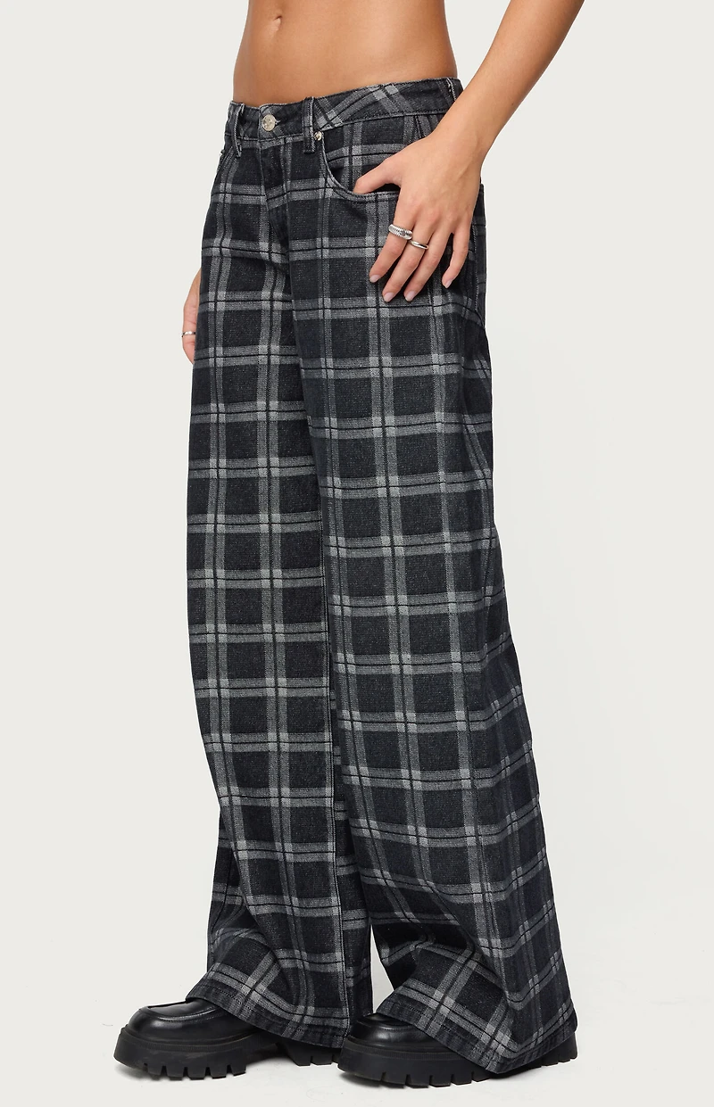 Edikted Kailani Plaid Low Rise Baggy Jeans