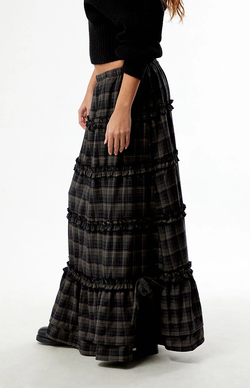 Daisy Street Plaid Snowdrop Maxi Skirt