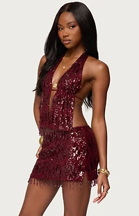 Edikted Dalis Fringed Sequin Split Front Top