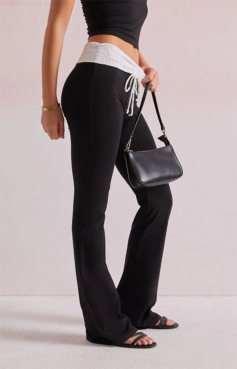 Beverly and Beck Eyelet Fold-Over Flare Pants