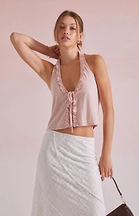 Beverly and Beck Hailey Trim Halter Tank Top