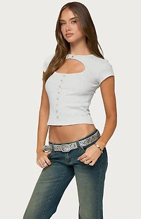 Edikted Tyla Button Up Keyhole Cutout Top