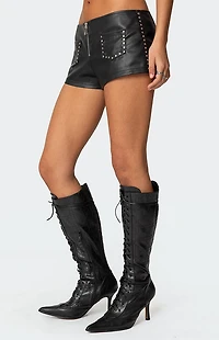 Edikted Studded Faux Leather Micro Shorts