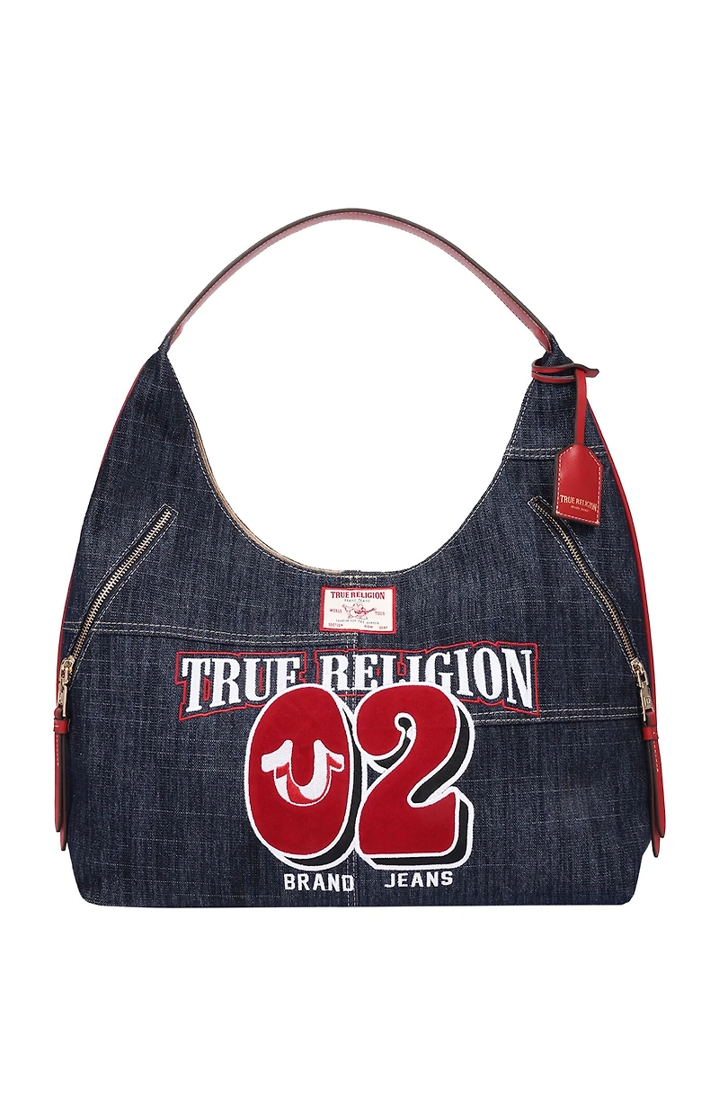 True Religion Varsity Logo Dark Denim Hobo Bag