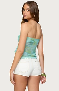 Edikted Printed Mesh Strapless Cut Out Top