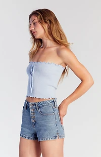 Pacsun Light Indigo Exposed Button High Waisted Denim Festival Shorts