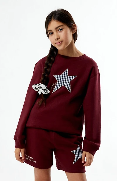 Pacsun Kids Maroon Plaid Star Embroidered Sweat Shorts