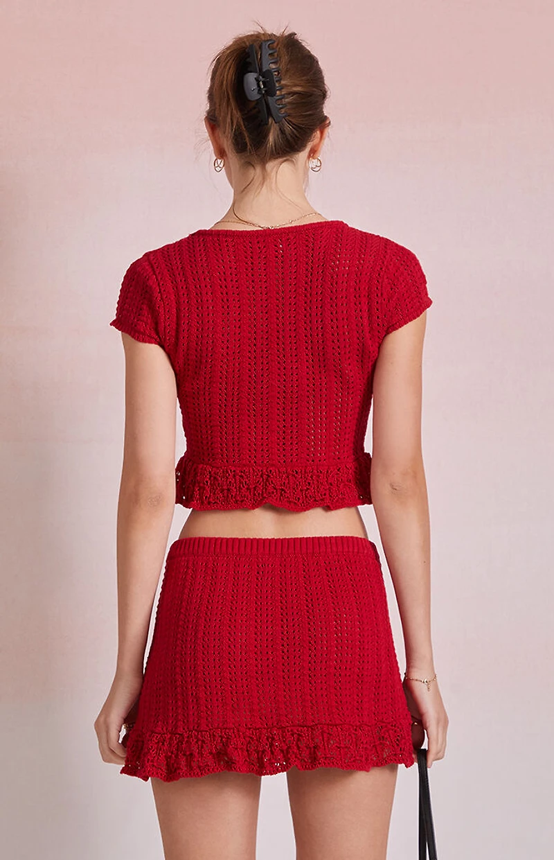 Beverly and Beck Elenah Crochet Drop Waist Mini Skirt