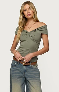 Edikted Twisted Front Off Shoulder Top
