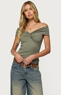 Edikted Twisted Front Off Shoulder Top