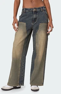 Edikted Contrast Panel Low Rise Washed Jeans
