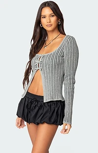 Edikted Bowtie Split Front Knit Top