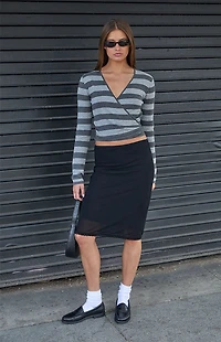 John Galt Gray Coco Striped Wrap Sweater Top