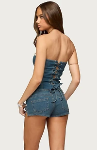Edikted Zenna Beaded Denim Corset Top
