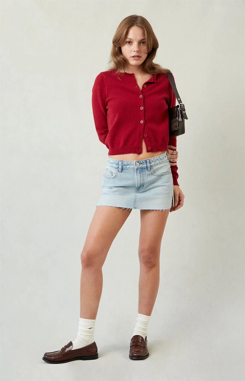 Pacsun Lara Light Indigo Raw Cut Low Rise Denim Mini Skirt