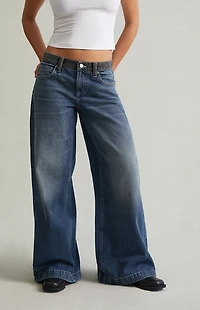 Pacsun Sloane Low Rise Ultra Baggy Jeans Contrast Waistband Medium Blue