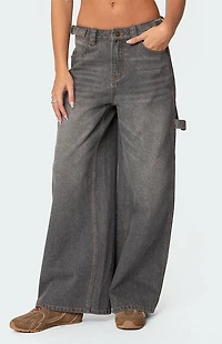 Edikted Baggy Washed Low Rise Carpenter Jeans