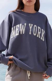 John Galt Blue Erica New York Oversized Crew Neck Sweatshirt