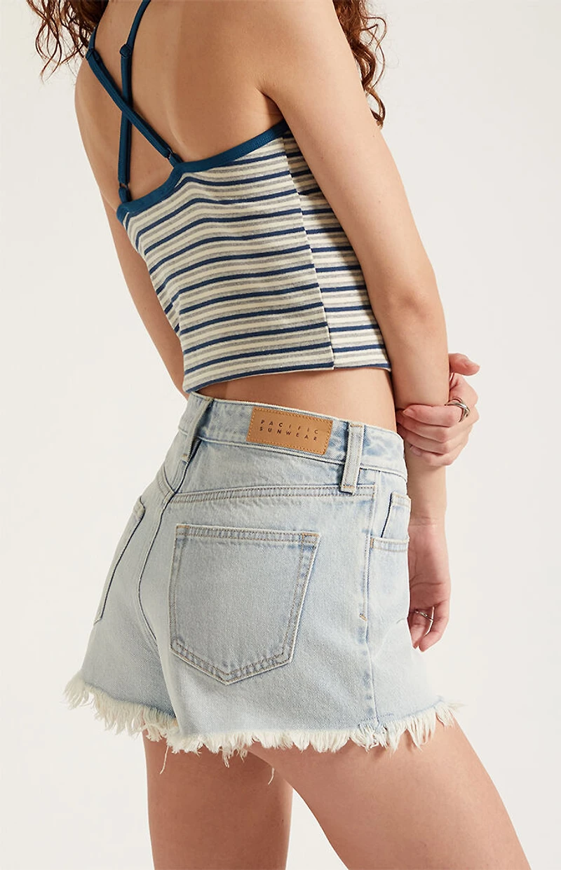 Pacsun Ivy High Waisted Denim Festival Shorts Frayed Light Blue