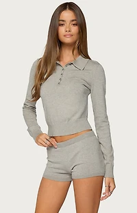 Edikted Edele Knit Long Sleeve Polo Top