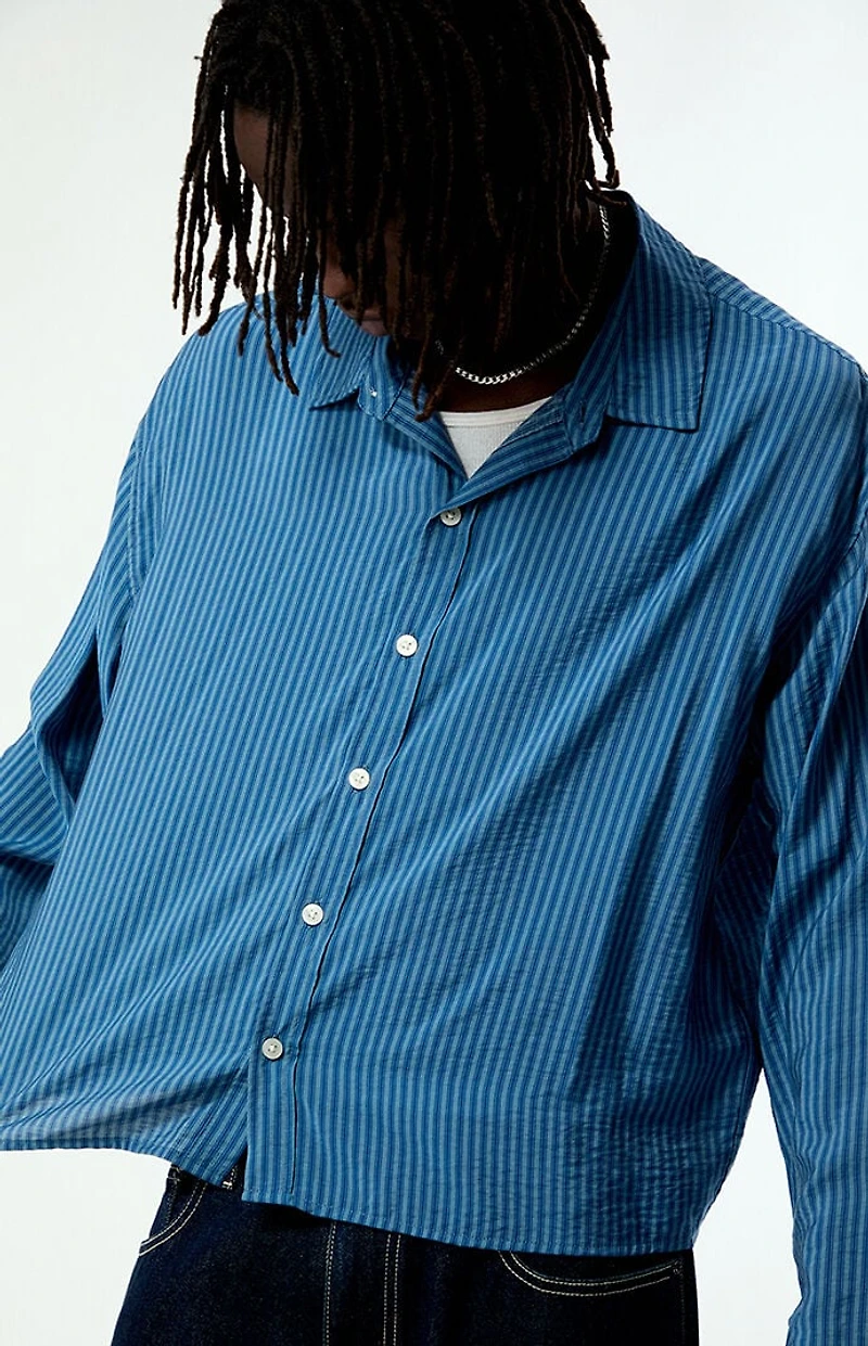 Pacsun Blue Striped Boxy Long Sleeve Shirt