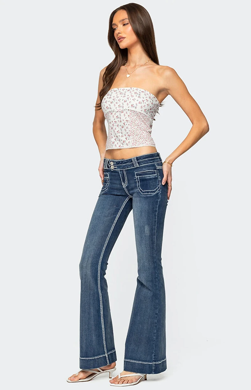 Edikted Mixed Floral Pointelle Tube Top