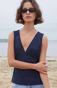 John Galt Blue Polka Dot Tank Top