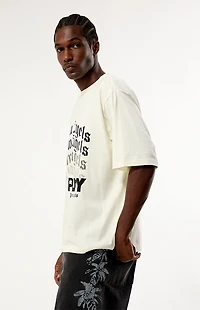PLAY PALM ANGELS Cream Typographic Relaxed Boxy T-Shirt