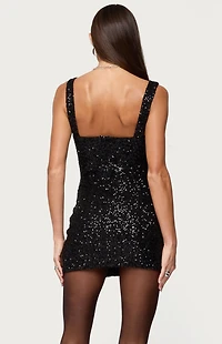Edikted Julieta Sequin Slit Mini Dress