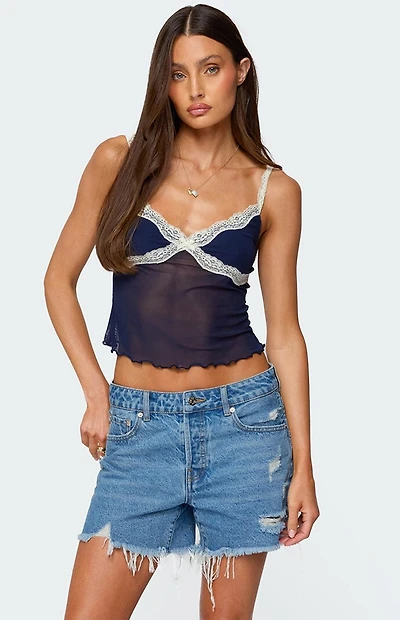 Edikted Contrast Lacey Mesh Tank Top