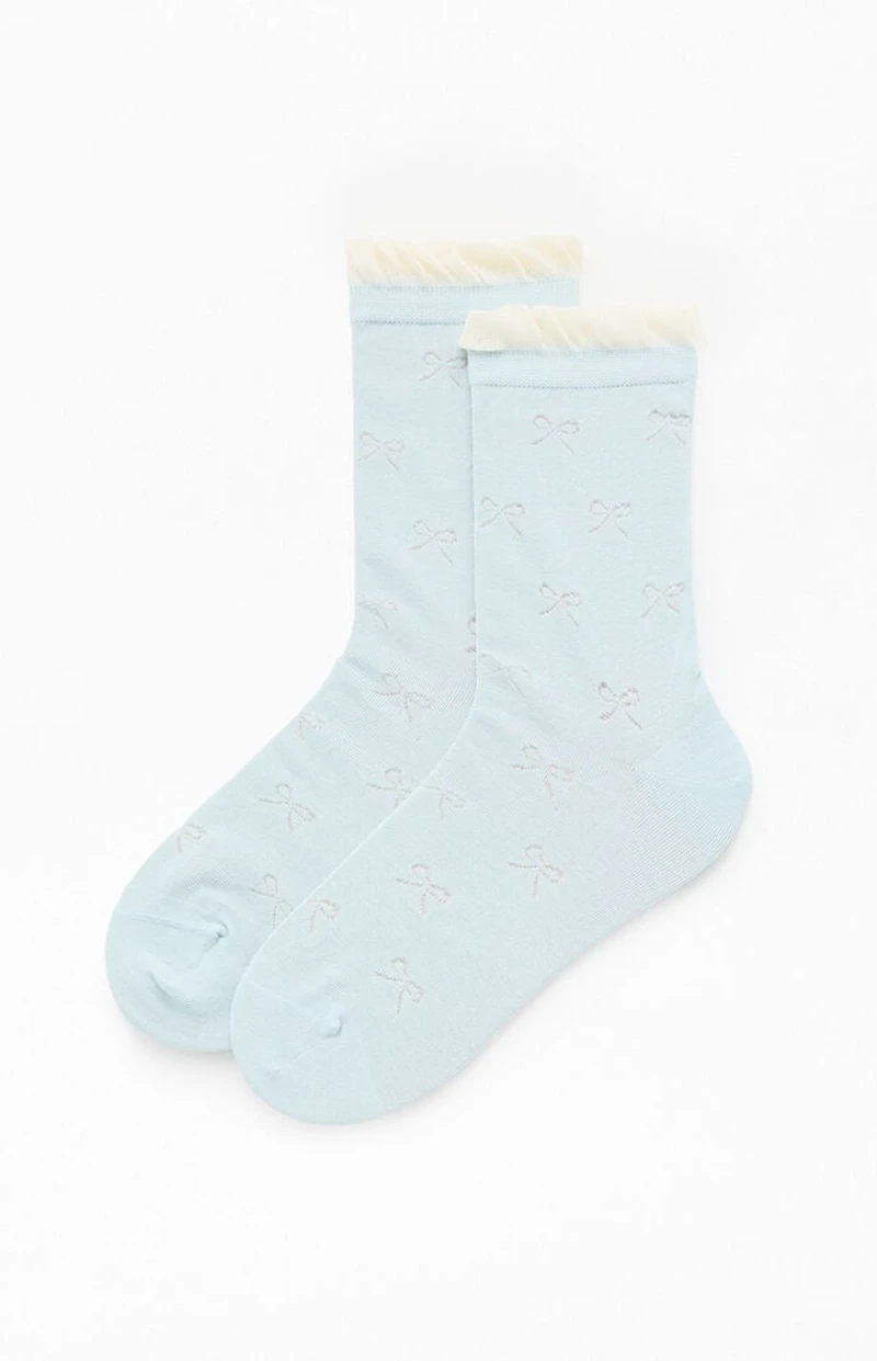 Pacsun Blue Bow Ruffle Crew Socks