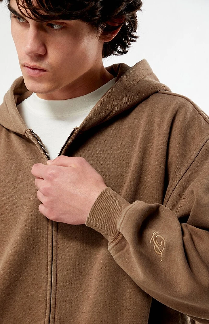 Pacsun Washed Brown Full Zip Hoodie
