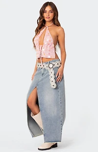 Edikted Sequin Crochet Open Back Top