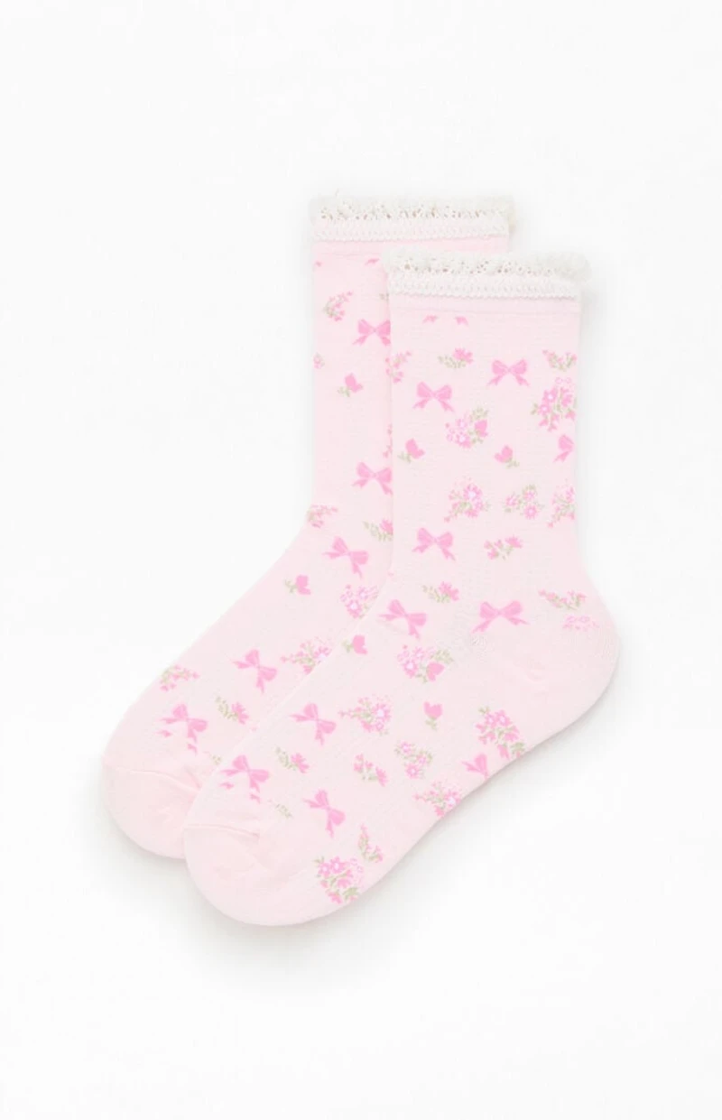 Pacsun Floral Bow Ruffle Crew Socks