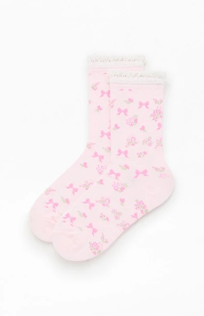 Pacsun Floral Bow Ruffle Crew Socks