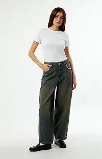 Daisy Street Dark Blue Tinted Evie Barrel Jeans