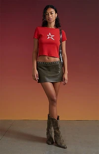 Third Charm Faux Leather Eyelet Mini Skort