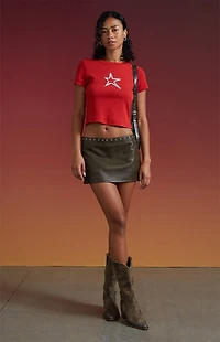 Third Charm Faux Leather Eyelet Mini Skort