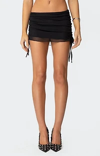 Edikted Joy Sheer Mesh Drawstring Mini Skirt