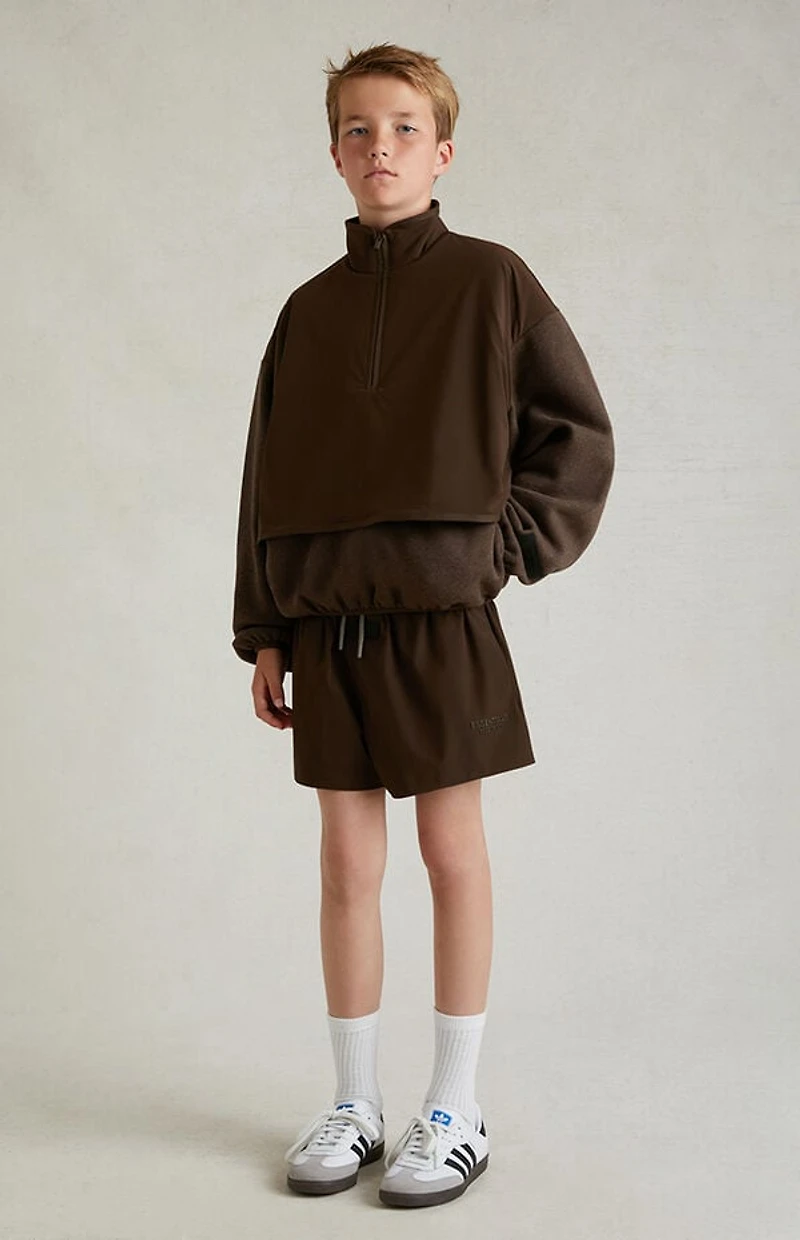 Kids Fear of God ESSENTIALS Heather Wood Nylon Fleece Mock Neck Sweatshirt