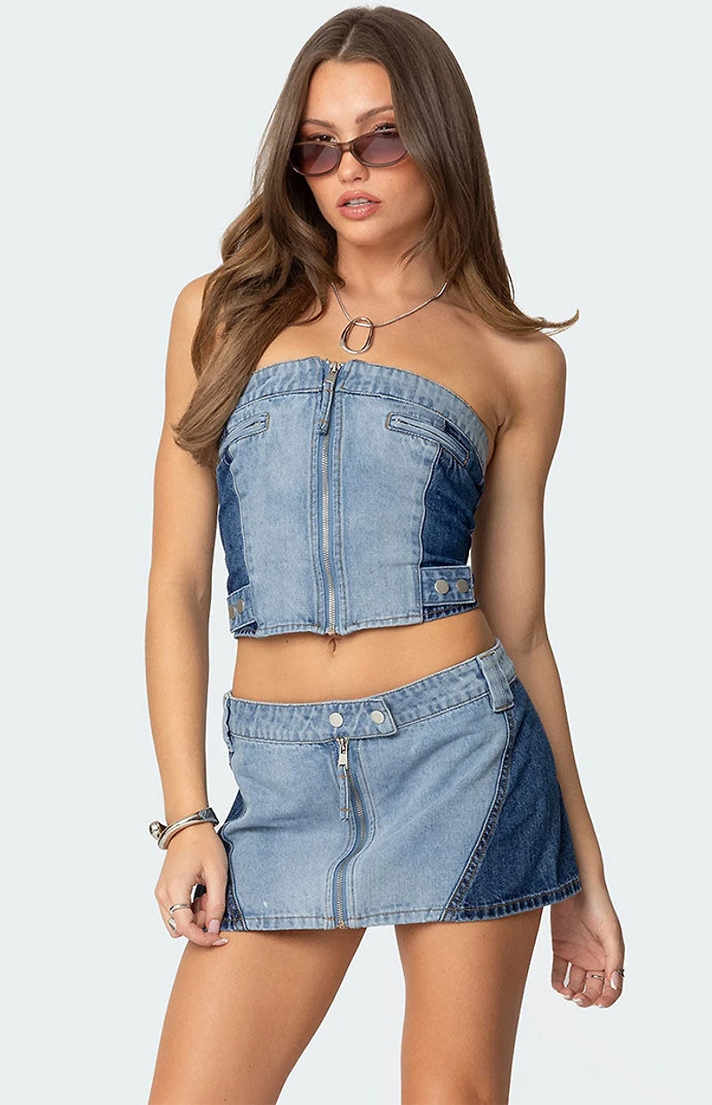 Edikted Reni Contrast Denim Zip Up Corset