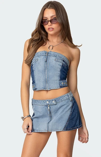 Edikted Reni Contrast Denim Zip Up Corset