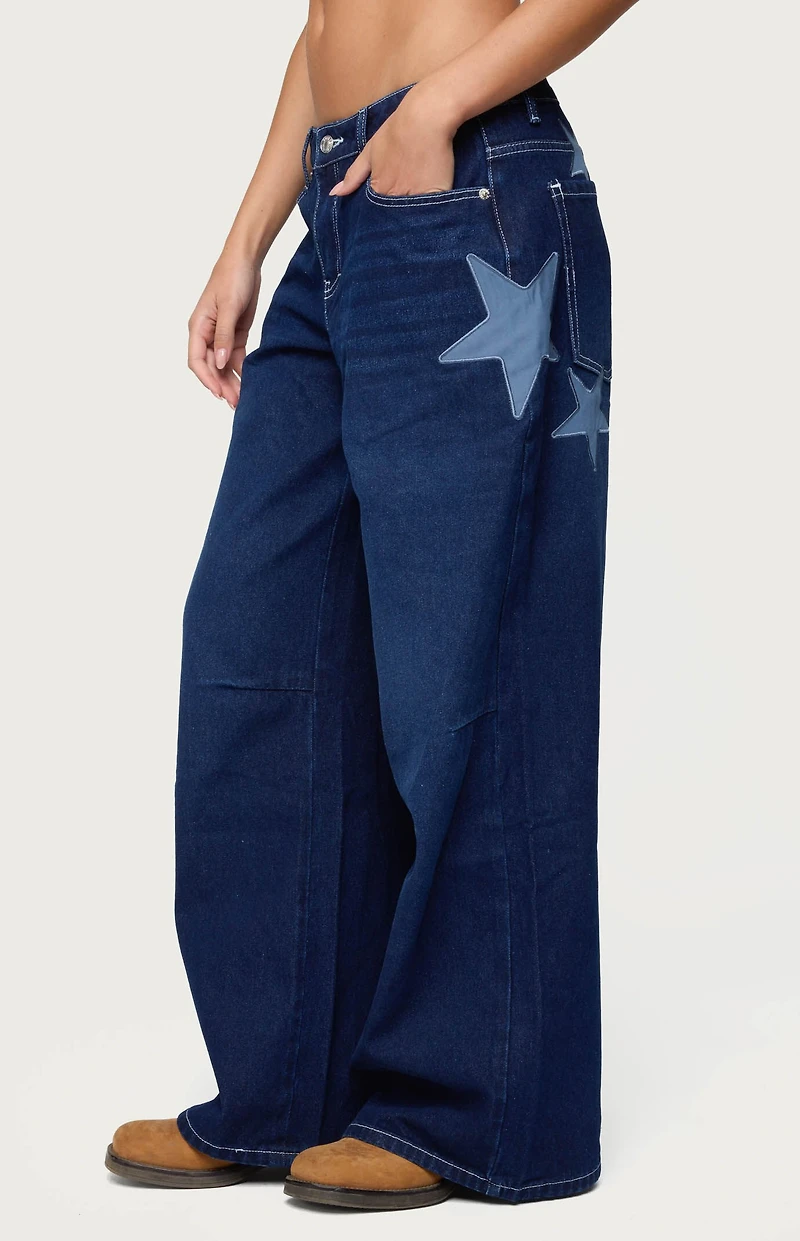 Edikted Trish Satin Effect Stars Low Rise Jeans