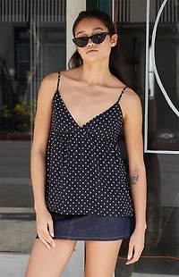 John Galt Blue Edith Polka Dot Tank Top