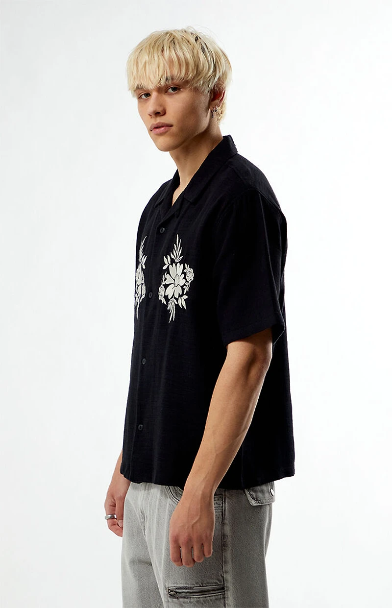 Pacsun Black Floral Embroidered Oversized Resort Camp Shirt