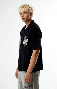 Pacsun Black Floral Embroidered Oversized Resort Camp Shirt