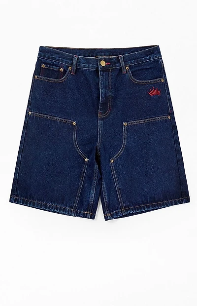 Budweiser by Pacsun Dark Blue Knee Panel Baggy Denim Shorts
